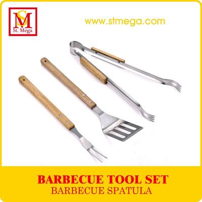 Wood Handle Stainless Steel BBQ Tool Set