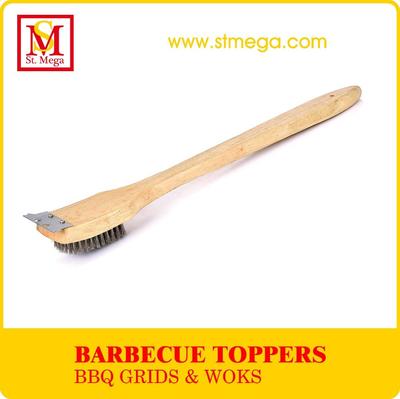 Multifunction Wood Handle Stainless Bristle Grill Cleaning Brush