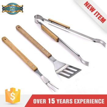 Wooden Handle 3Pcs BBQ Tool Set Stainless Steel St.Mega Hot Sale Product