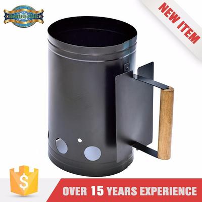 High Quality Easy-used Metal Chimney Charcoal Starter Wood Handle St.Mega New Product Black