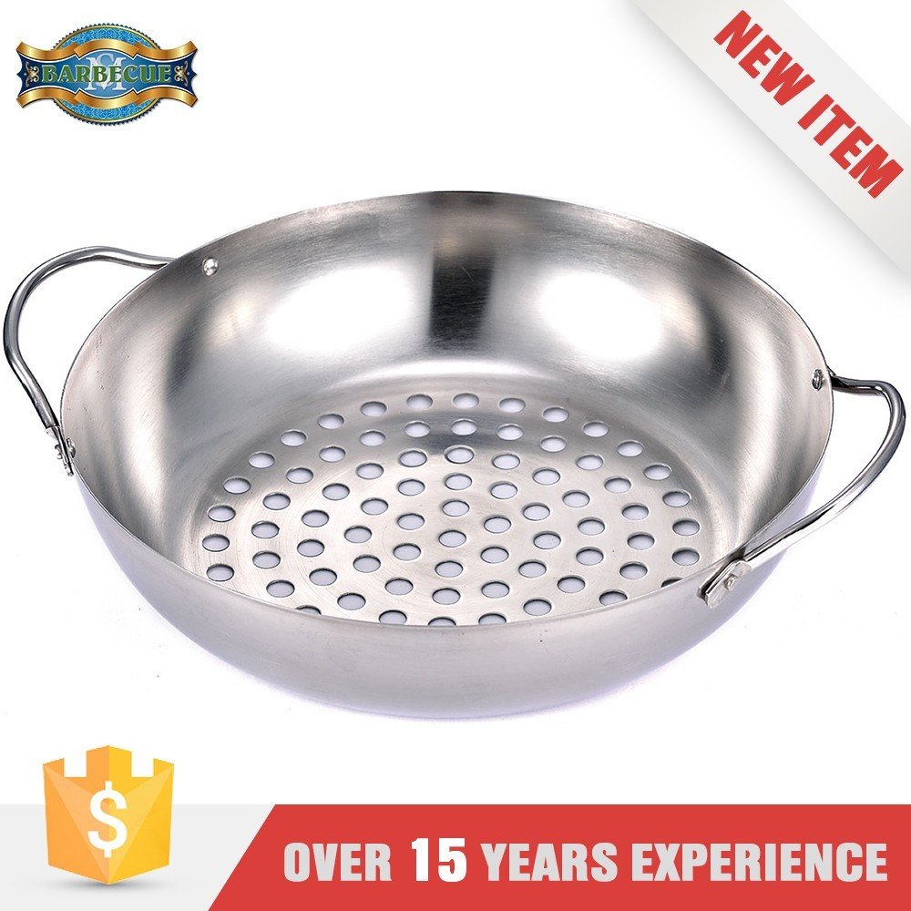 Round Stainless Steel BBQ Wok with 2 Wire Handles St.Mega Hot Sale Product