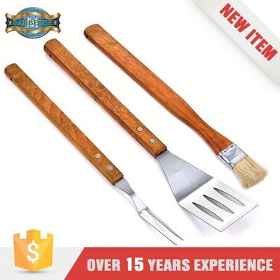 Wood Handle Brush Spatula Fork BBQ Tool Set